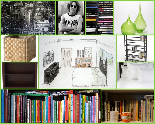 My black, white, and green New York themed room 